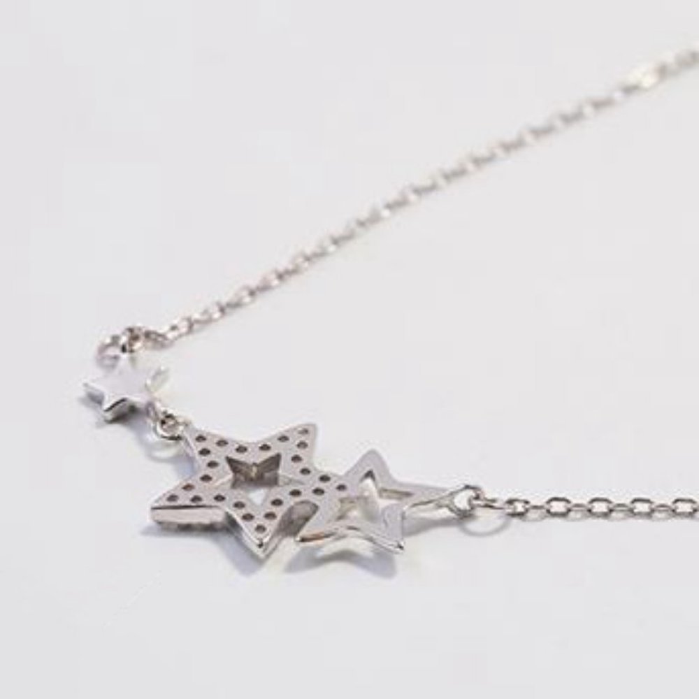 NEW 925 Sterling Silver Diamond Star Necklace - Picture 7 of 8
